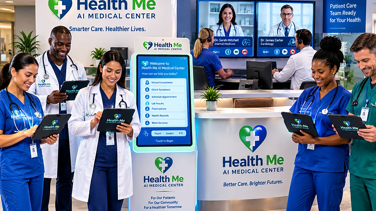 Health Me AI Medical Center — kiosk, virtual consultations, and care team